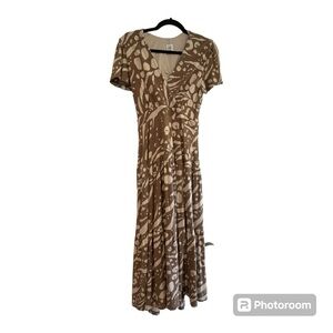Cabi Swoon Dress Tan Cream Faux Wrap Fit & Flare Tiered Skirt Style #6147 Size S